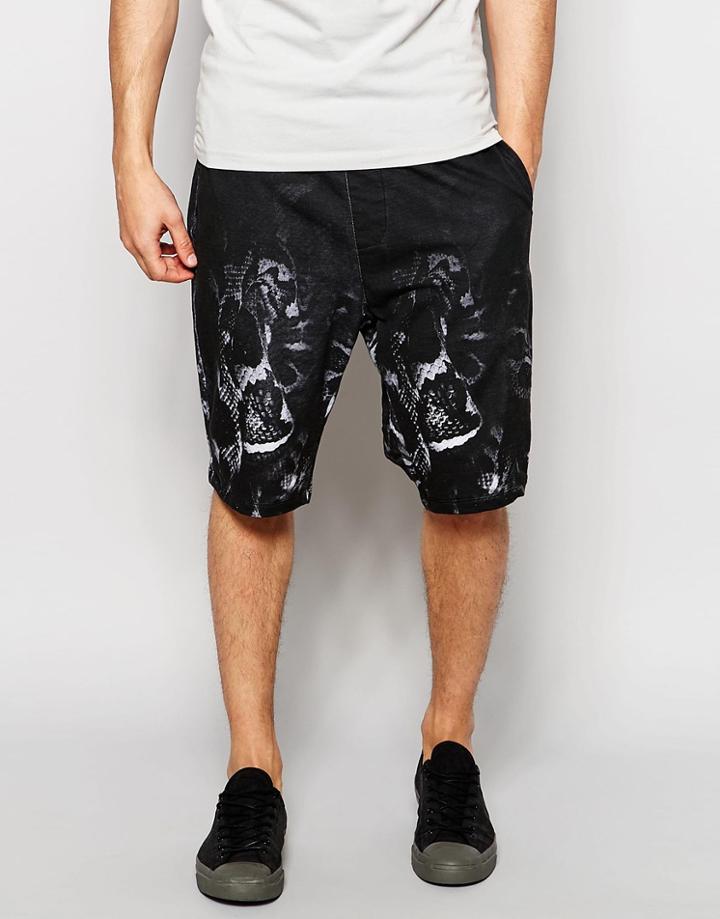Religion Jersey Shorts With Snake Print Set - Black
