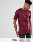 Asos Tall Oversized T-shirt In Faux Suede In Burgundy - Red