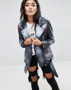 Asos Leather Jacket With Spray Print - Black