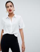Asos Design Soft Shirt With Short Sleeves-white