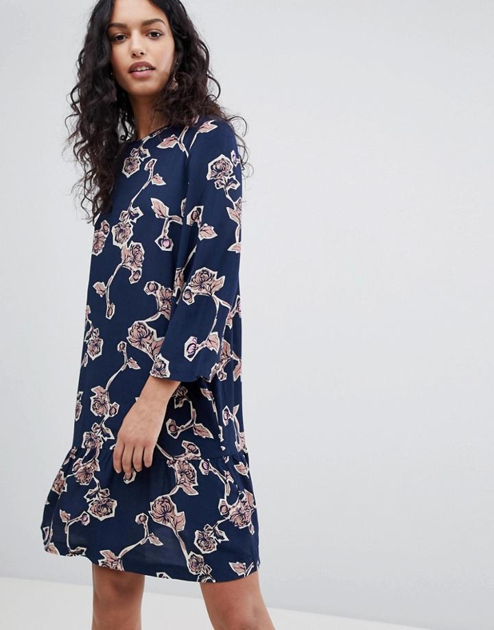 Y.a.s Coller Floral Print Skater Dress - Navy
