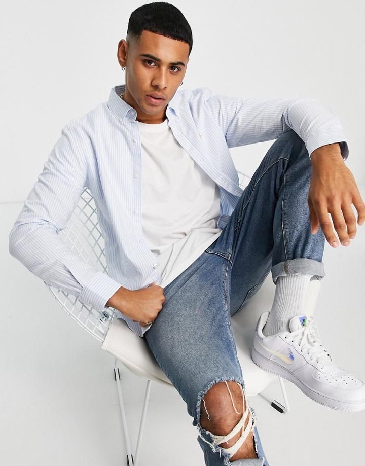 Farah Brewer Organic Striped Shirt In White And Blue