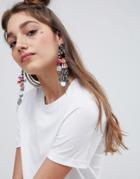 Asos Design Statement Woven Wrap Tassel And Coin Earrings - Silver