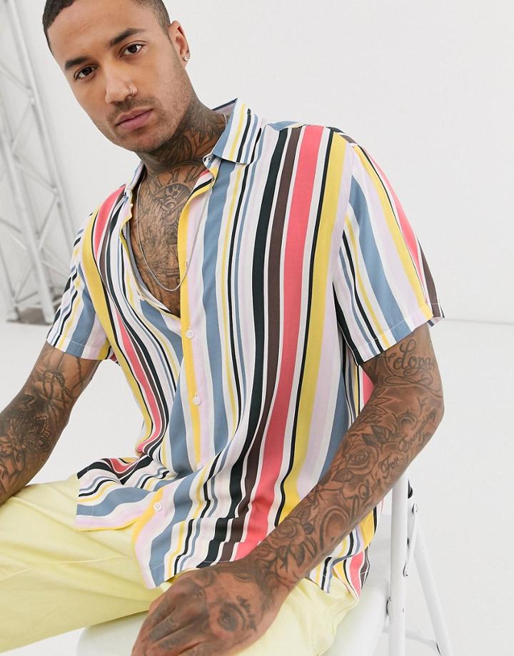 Asos Design Relaxed Fit Shirt In Vintage Tripe - White