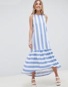 Asos Design Maxi Dress With Racer Back And Hi Lo Pep Hem In Deckchair Stripe - Multi