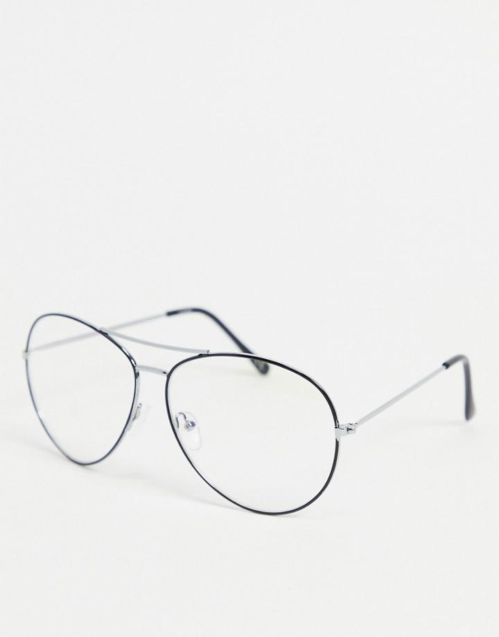 Asos Design Aviator Fashion Glasses With Clear Lens-black