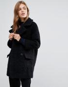 Ymc Fluffy Double Breasted Cocoon Coat - Black