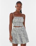 Bershka Floral Skater Skirt Set In Mono-black