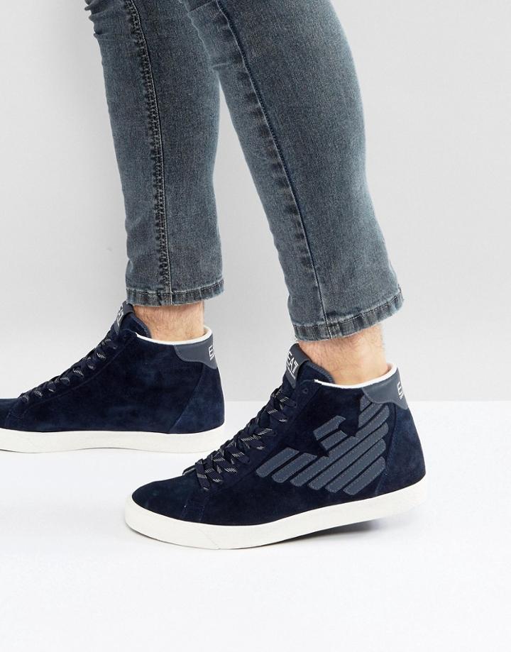 Ea7 Suede Eagle High Top Sneakers In Navy - Navy