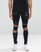 Always Rare Extreme Super Skinny Jean Rips And Badges - Black