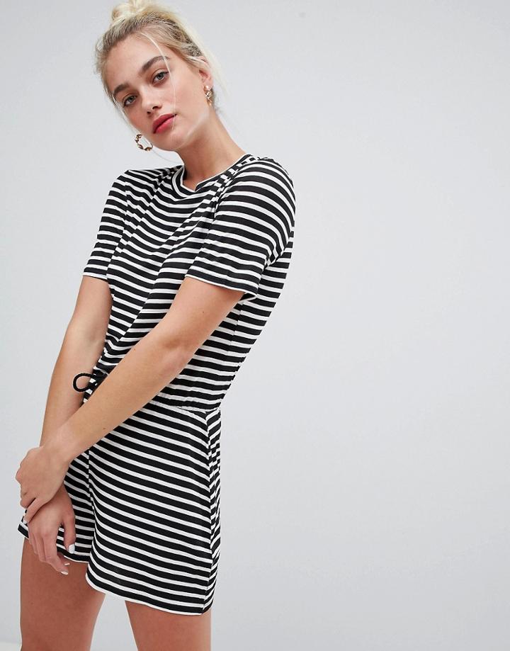 Daisy Street Romper With Tie Waist In Stripe - White