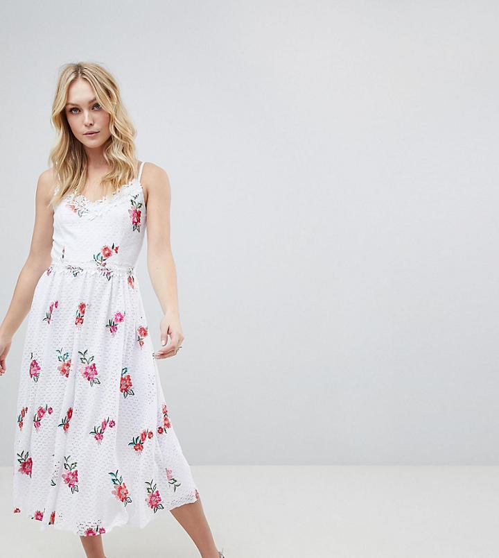 Little Mistress Tall Full Prom Skater Dress In Rose Embroidery - Multi