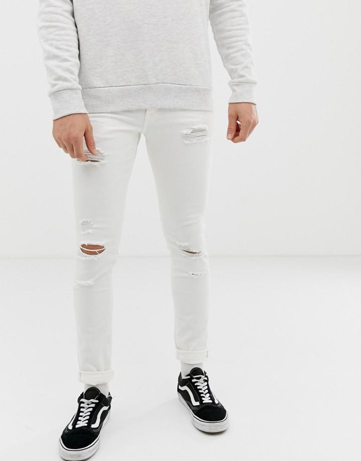Jack & Jones Skinny Fit Jeans In White With Rip & Repair - White