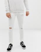 Jack & Jones Skinny Fit Jeans In White With Rip & Repair - White