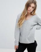 Selected Karla Wool And Cashmere Blend V Neck Sweater - Gray