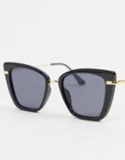 Asos Design Recycled Frame Cat Eye Sunglasses With Metal Nose Bridge And Temple In Black