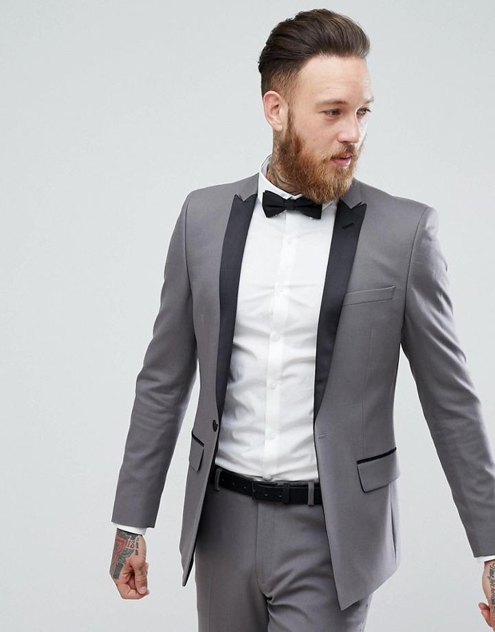 Asos Skinny Tuxedo Jacket In Gunmetal Gray - Gray