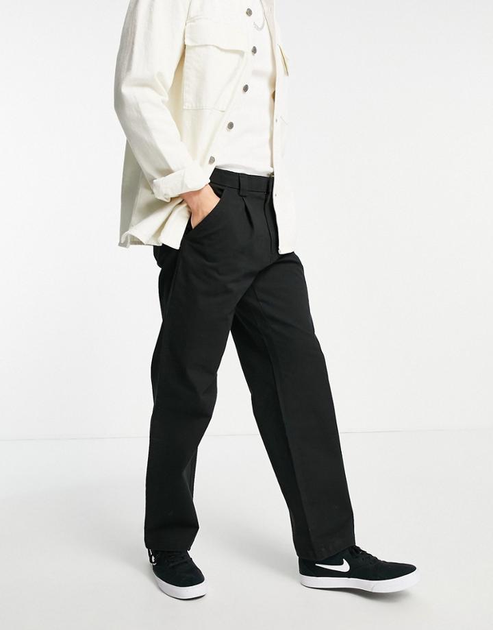 Topman Cotton Blend Wide Leg Chino In Black - Black