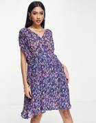 Mango Plisse Mini Dress In Navy Floral-multi