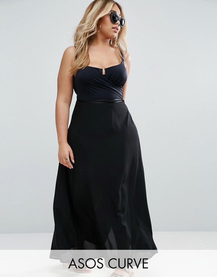 Asos Curve Chiffon Sarong Beach Skirt - Black
