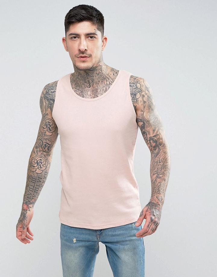 Brave Soul Muscle Fit Ribbed Tank - Pink