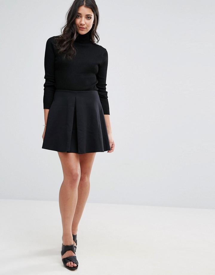 Oh My Love Scuba Skirt With Pleat Front - Black