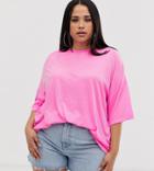 Asos Design Curve Super Oversized T-shirt With Wash In Pink - Pink