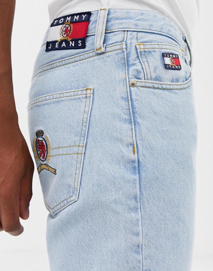 Tommy Jeans 6.0 Limited Capsule Dad Jeans With Crest Logo Pocket In Light Wash Denim - Blue