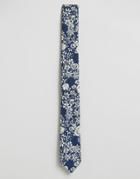 Asos Slim Tie In Floral Design - Navy