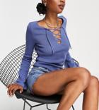 Asos Design Tall Sweater With Lace Up Detail In Blue-blues
