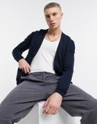 Asos Design Knitted Cotton Cardigan In Navy