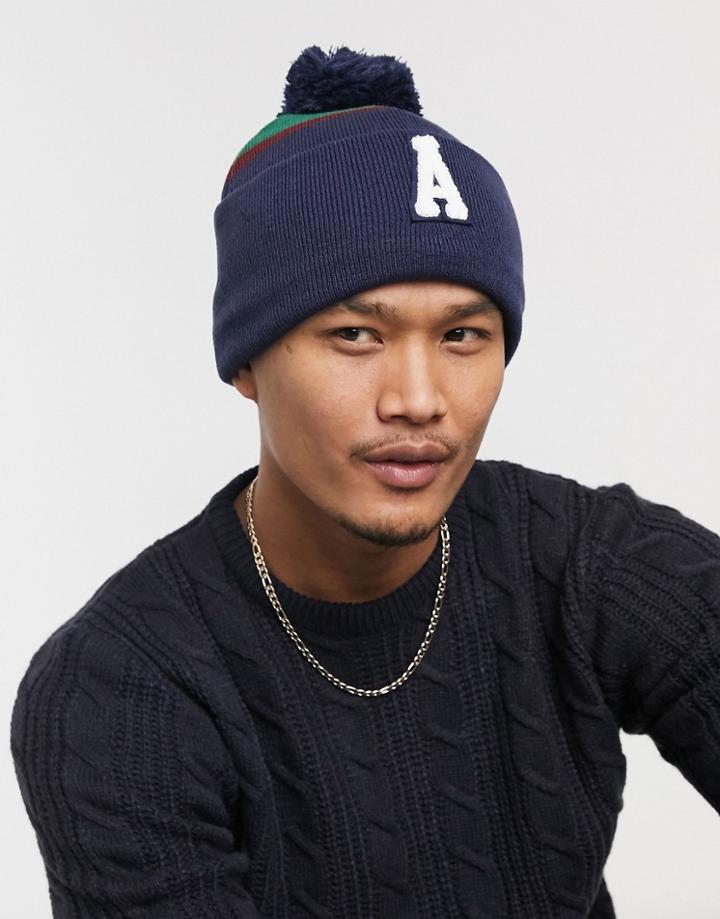 Asos Actual Bobble Beanie In Collegiate Stripe-multi