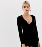 Parisian Petite Velvet Wrap Dress - Black