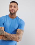 Asos Longline Muscle Fit T-shirt With Crew Neck In Blue - Blue