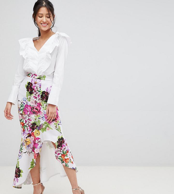 True Violet Hi-low Frill Skirt In Print - Multi