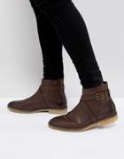Asos Chelsea Boots In Brown Leather With Strap Detail And Natural Sole - Brown