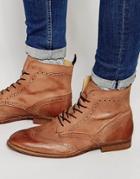 Asos Brogue Boots In Washed Tan Leather - Tan