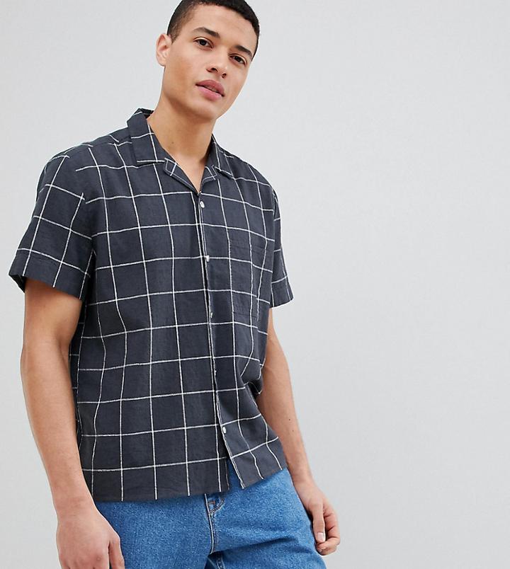 Noak Revere Collar Check Shirt - Gray