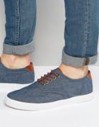 Asos Sneakers In Blue Chambray With Tan Trims - Navy