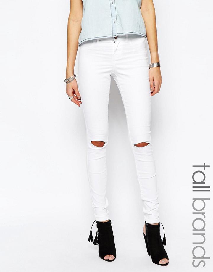 Noisy May Tall Devil Busted Knee Skinny Jean - White