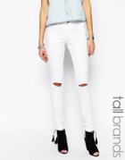 Noisy May Tall Devil Busted Knee Skinny Jean - White