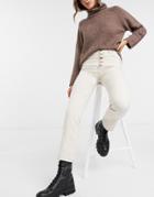 Vero Moda Straight Leg Jeans With Button Detail And Contrast Hem In White