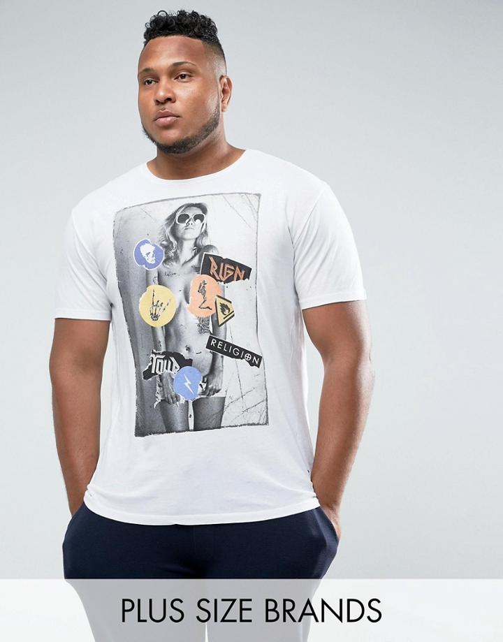 Religion Plus T-shirt With Girl Sticker Print - White