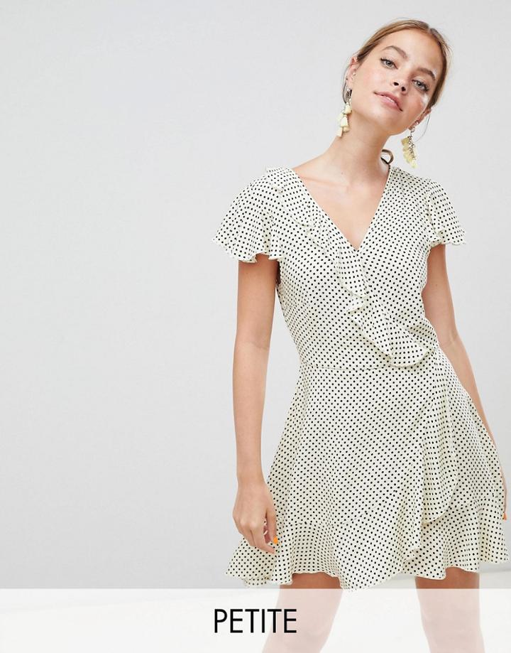 Missguided Petite Polka Dot Wrap Dress - Yellow