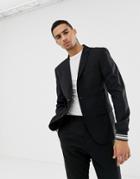 Solid Party Suit Blazer With Stripe Cuff Sleeve In Black - Black