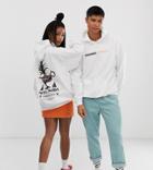 Crooked Tongues Unisex Oversized Hoodie In White With Back Lamp Print - White