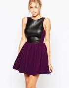 Hedonia Amy Skater Dress With Leather Look Top - Purple