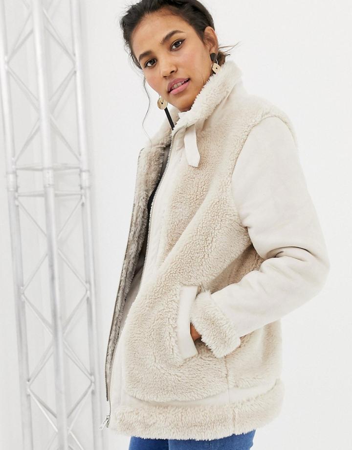 Asos Design Aviator Jacket With Faux Fur Outer-pink