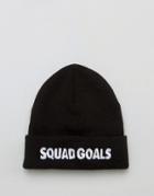 Asos Beanie With Squad Goals Embroidered Slogan - Black