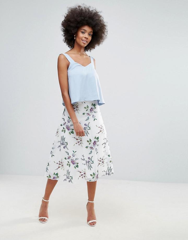 Darling Floral Embroidered Mesh A Line Skirt - Cream